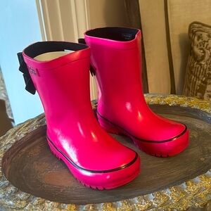 NWT Girls Pink Pluie Pluie Fuchsia Double Bow Rain Boots 7M